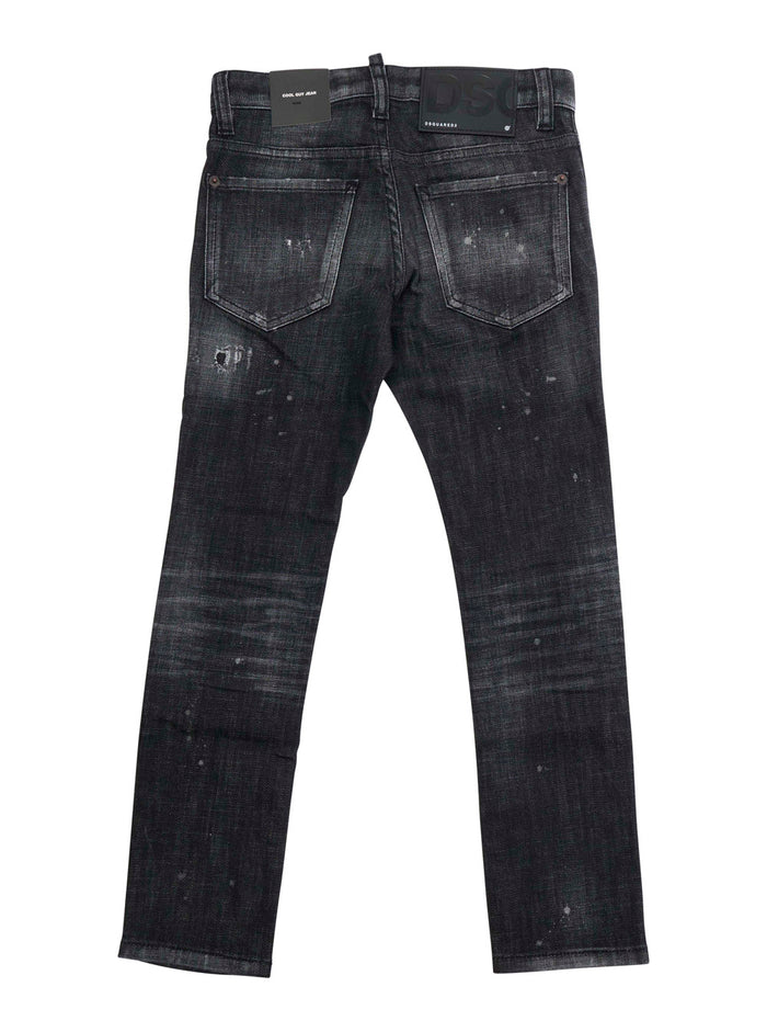 Jeans Cool Guy with Ripped Details and Logo Patch on the Back in Black Denim for Kids Cotton Elastane
