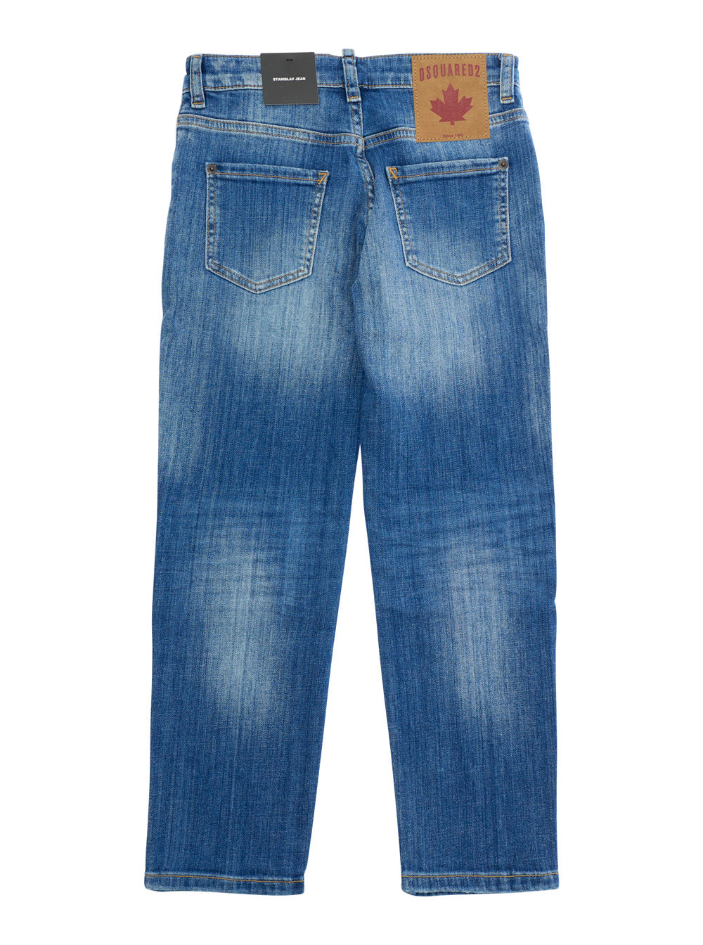 Jeans Stanislav with Logo Patch on the Back and Ripped Details Front in Blue Denim for Kids Blu Cotton Elastane