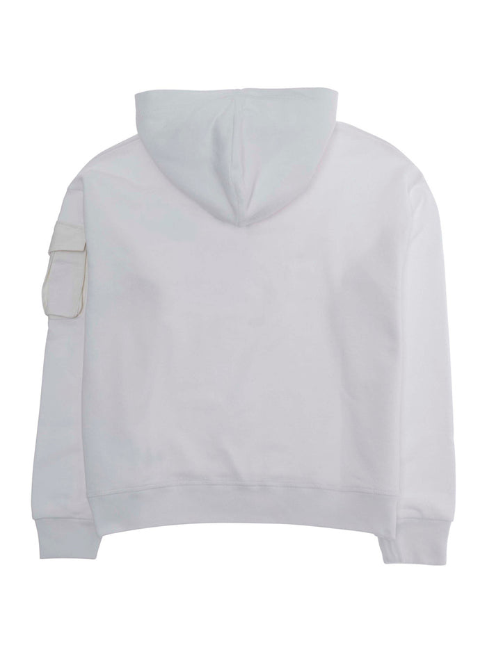 Hooded Sweatshirt with Fixed Hood and Logo Detail on the Front in White Cotton for Kids Sweatshirts