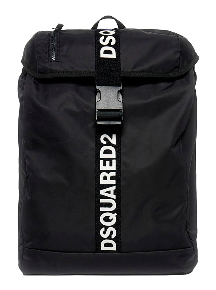 Backpack with Adjustable Straps and Lettering Logo on Front in Black Tech Fabric for Kids Nylon Backpacks Belt Bags