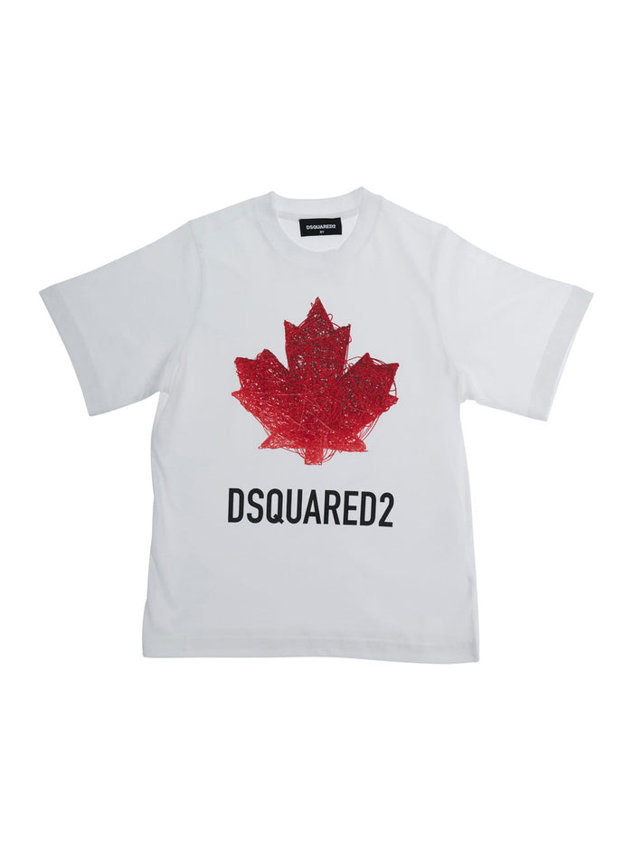 Crew Neck T-Shirt with Logo Lettering on the Front in White Cotton for Kids Tshirts And Polo Shirts