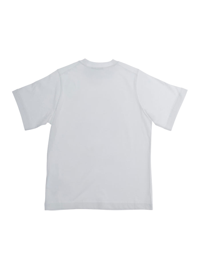 Crew Neck T-Shirt with Logo Lettering on the Front in White Cotton for Kids Tshirts And Polo Shirts