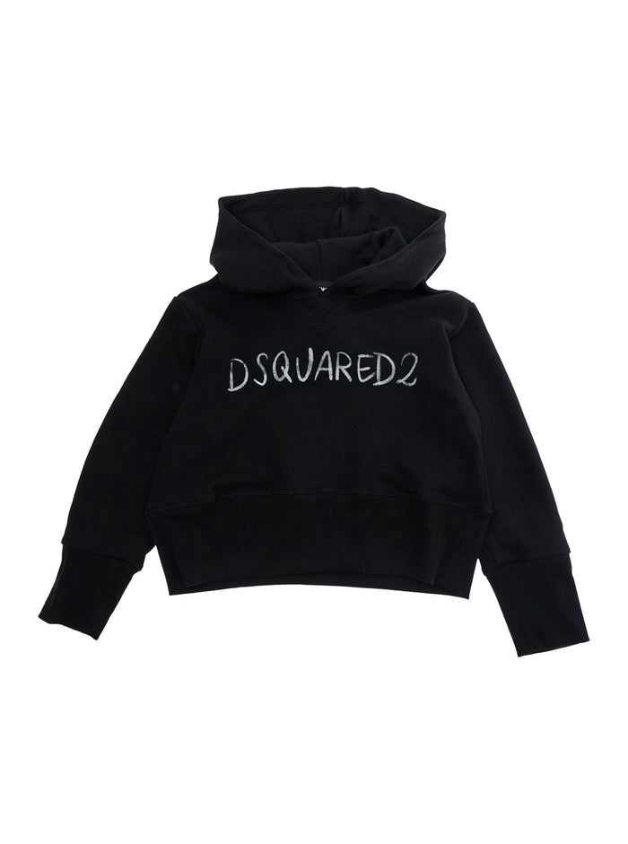 Sweatshirt DQ3179D0AGQD2S949FDQ900 Black with Hood and Front Logo in Cotton Men Sweatshirts