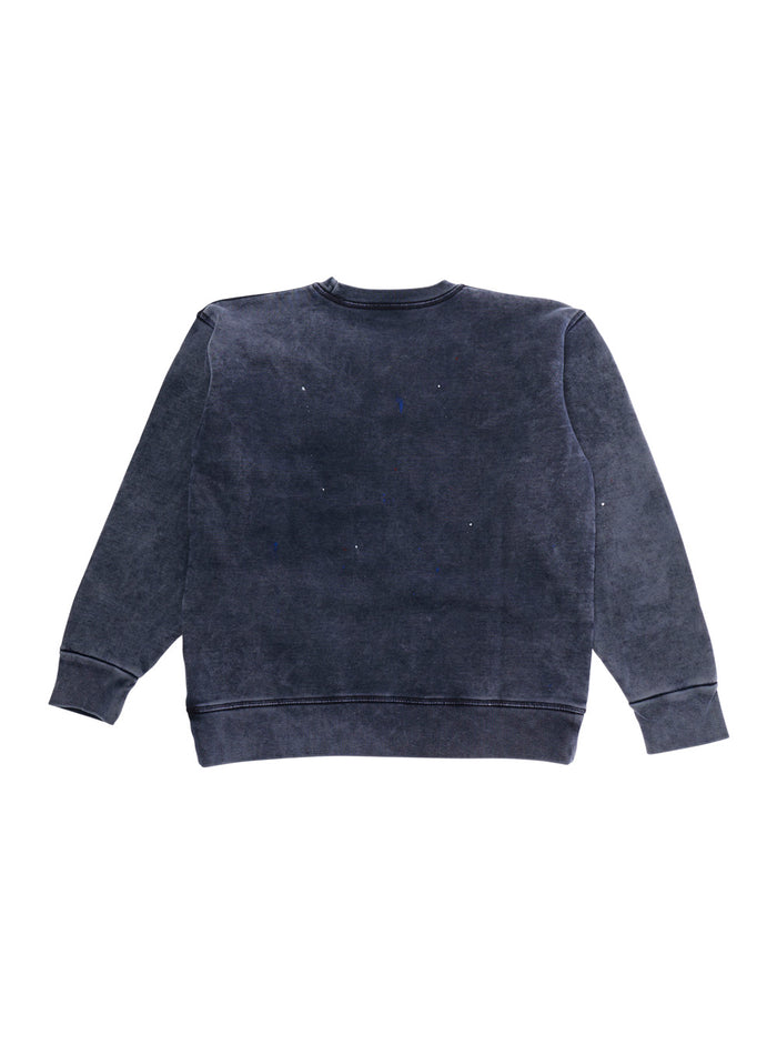 Dark Blue Cotton Crewneck Sweatshirt with Printed Logo on the Front for Kids Blu Sweatshirts