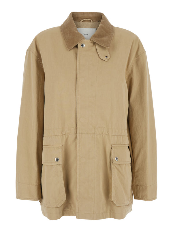 Jacket Ribbed Collar Beige Cotton Coat