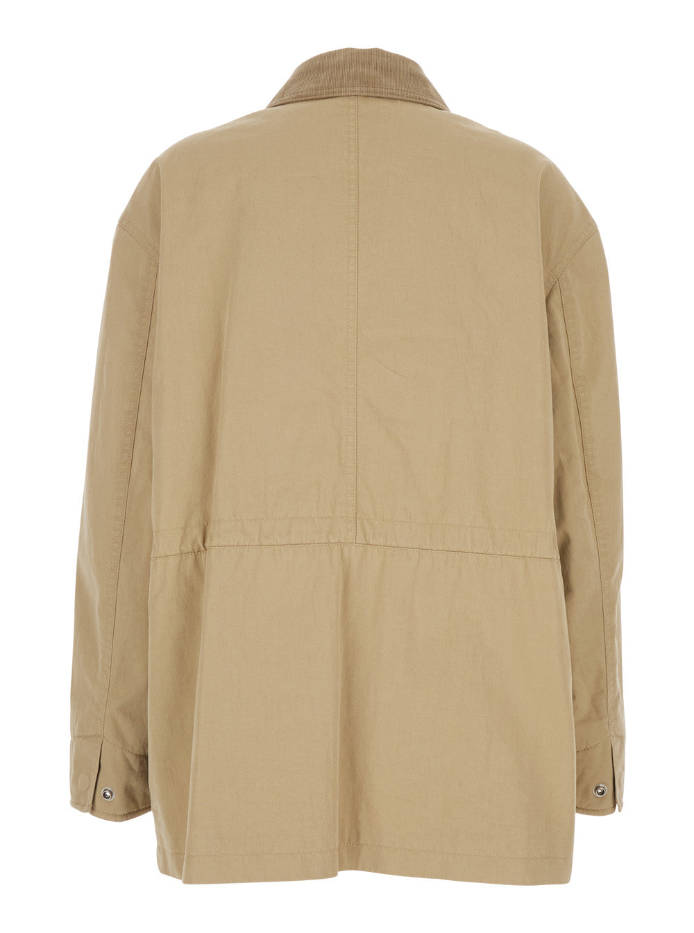 Beige Cotton Ribbed Collar Jacket for Women Nylon Outerwear