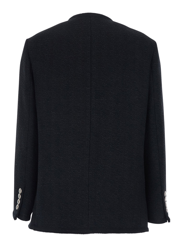 Crew Neck Jacket with Three Front Pockets in Black Cotton Blend for Women Blazers