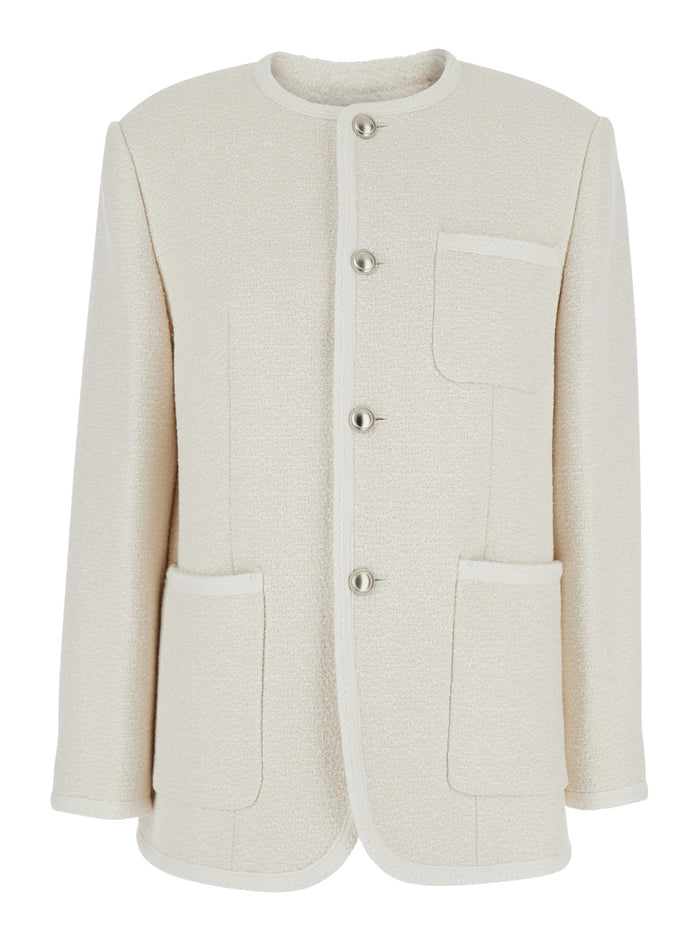 White crew-neck jacket with three front pockets in cotton blend woman Blazers