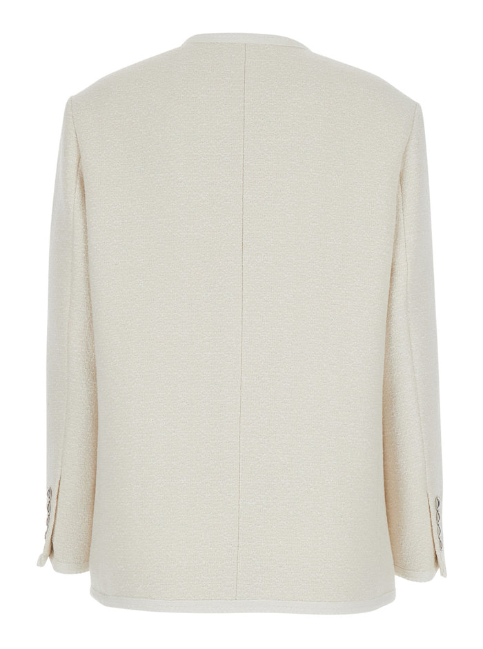White crew-neck jacket with three front pockets in cotton blend woman Blazers