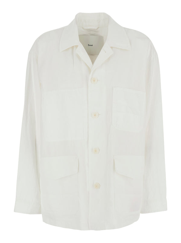 Jacket With Wide Collar, White Cotton Blazers