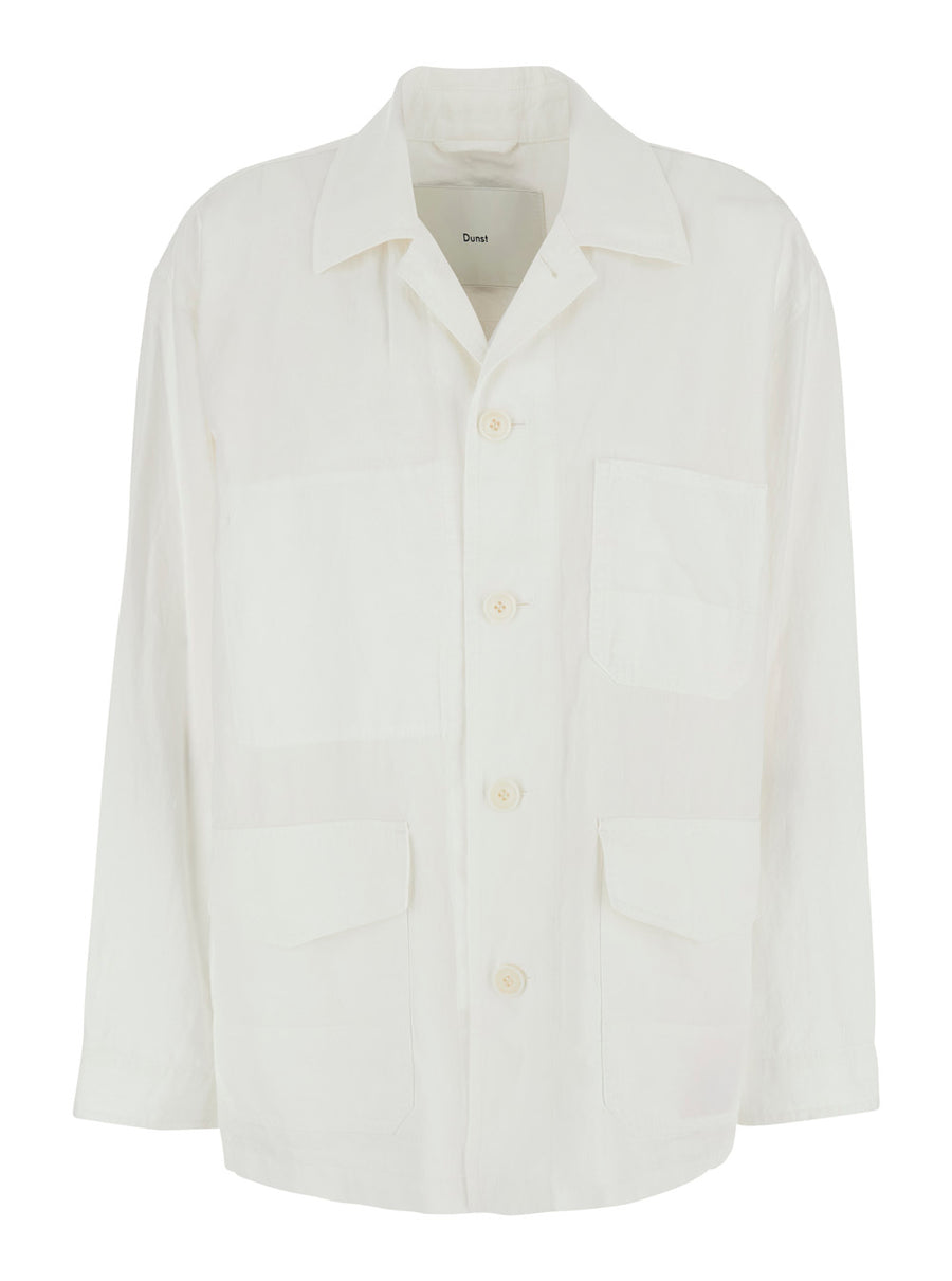 Jacket With Wide Collar, White Cotton Blazers