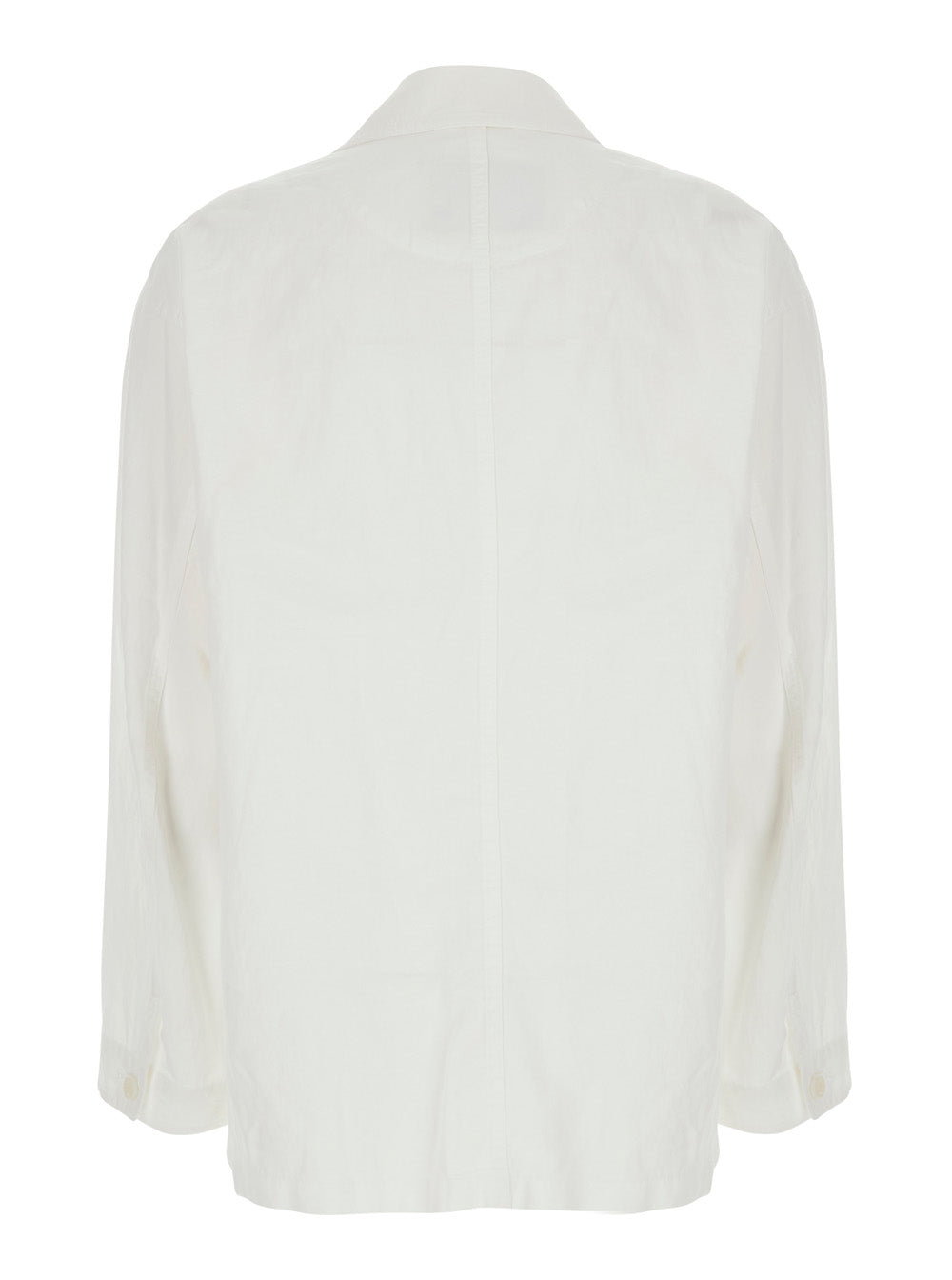 White Jacket With Wide Collar And Three Patch Pockets On The Front Cotton Blend For Women Nylon Blazers