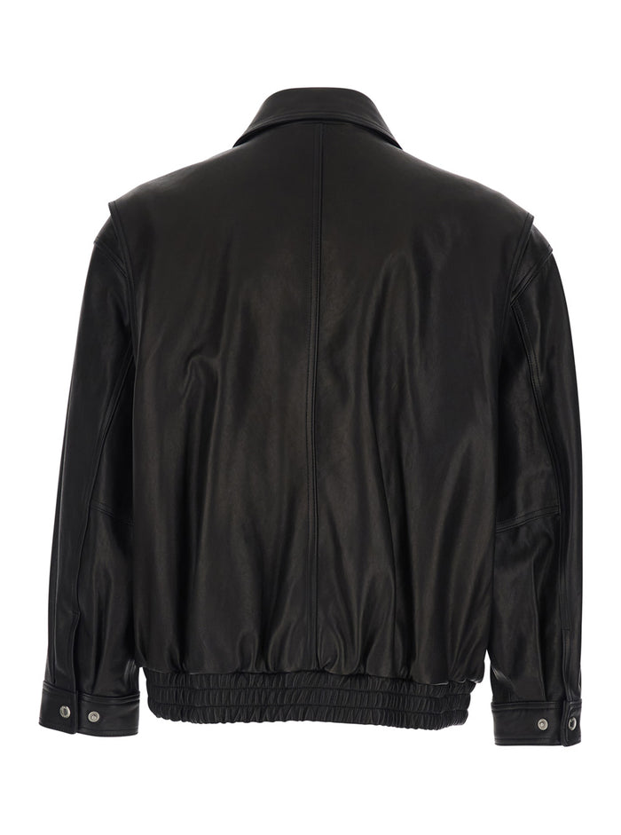 Jacket UDJU6A103BK with Classic Collar and Two Front Pockets in Black Leather for Men Lamb Outerwear