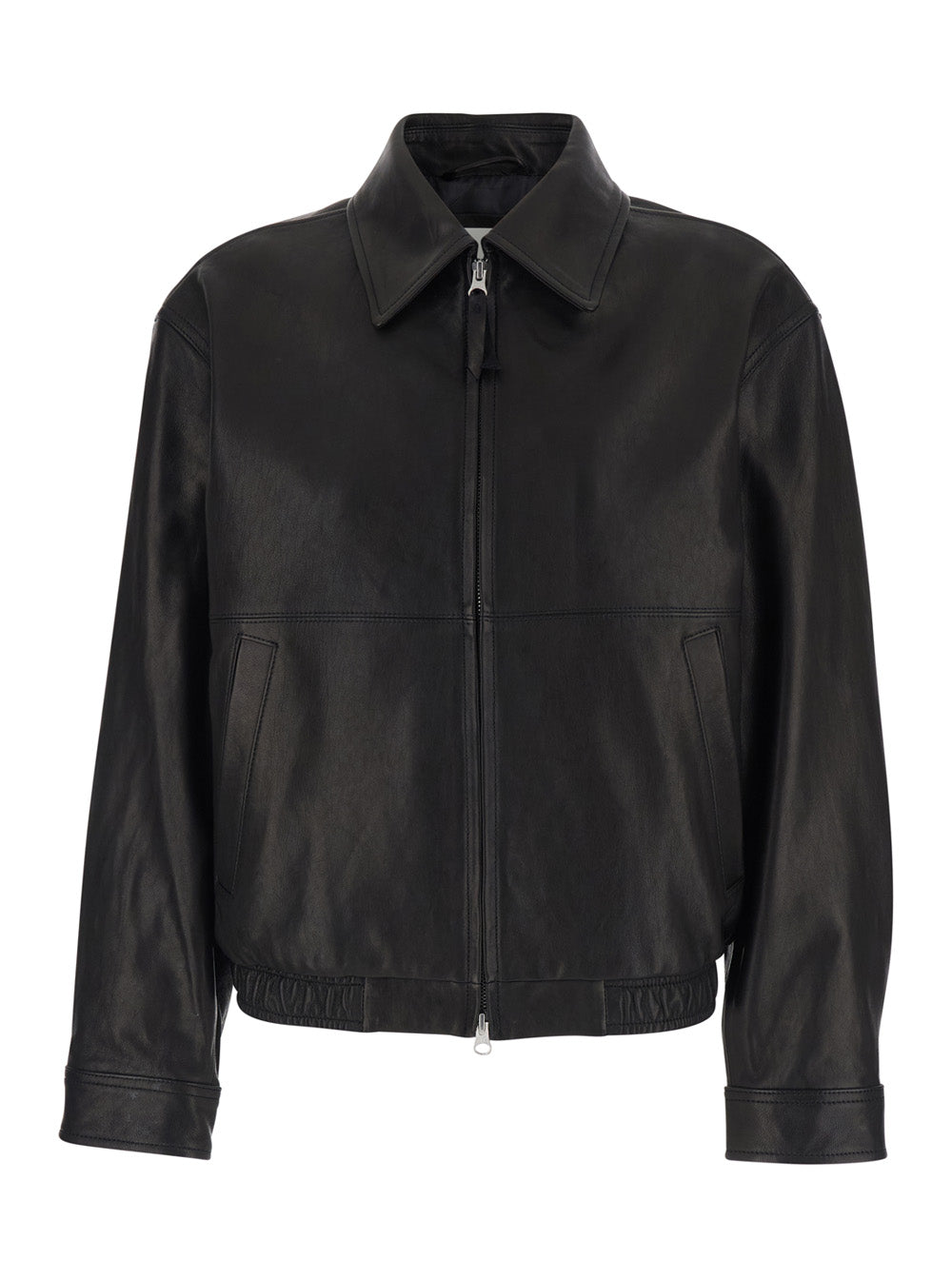 Jacket Udju6a105bkblack Black With Classic Leather Collar For Women Lamb
