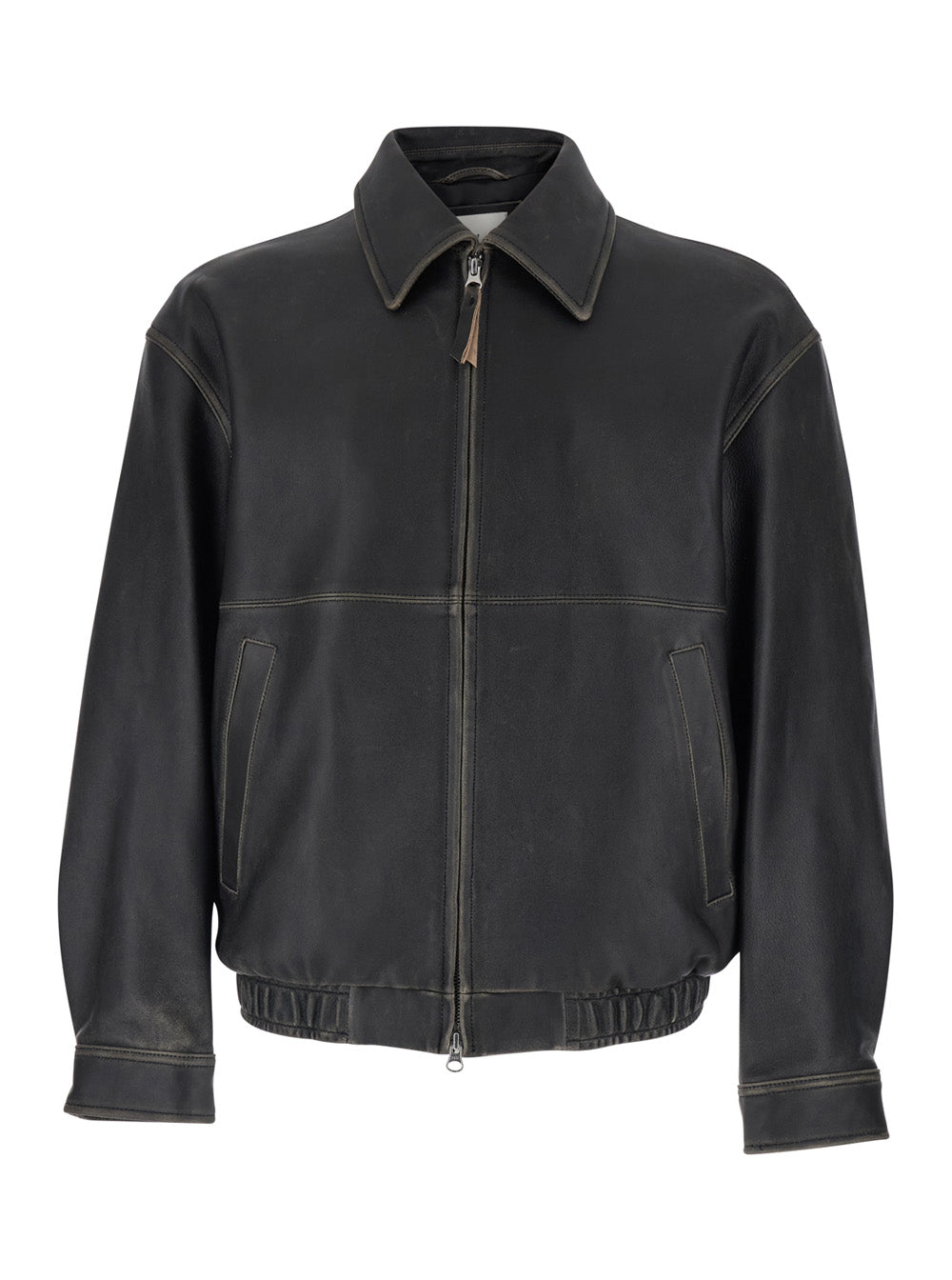 Jacket UDJU6A105G3BRUSHEDBLACK Black with Classic Collar and Leather Zip Closure for Men Lamb Outerwear