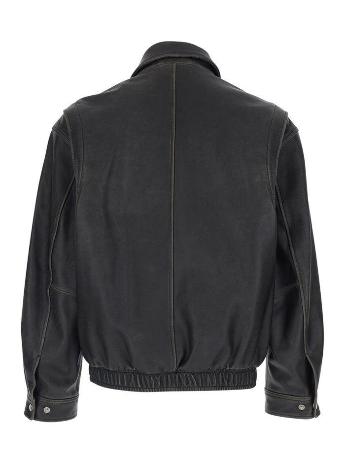 Jacket UDJU6A105G3BRUSHEDBLACK Black with Classic Collar and Leather Zip Closure for Men Lamb Outerwear