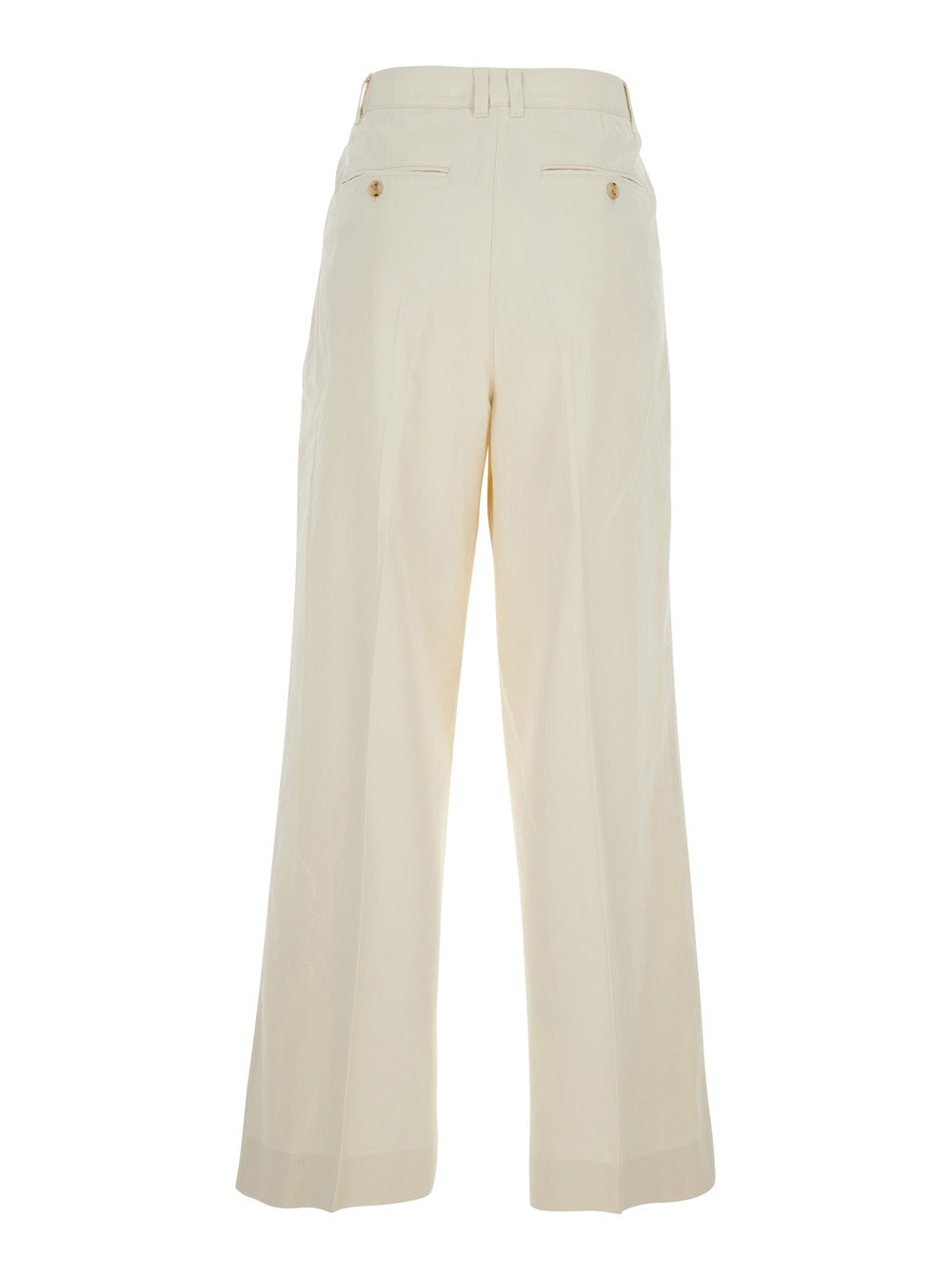White Pants with Front Pleats in Cotton Blend for Women Nylon Trousers