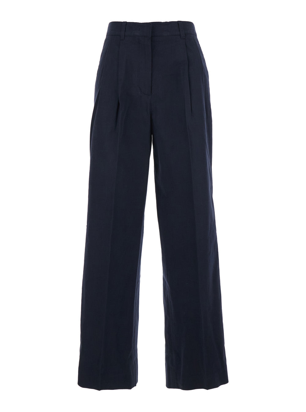 Blue Trousers with Front Pleats in Cotton Blend for Women Blu Nylon