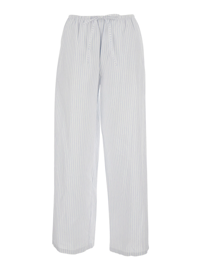 White Pajama String Pants With Blue Stripes Womens Blu Cotton Trousers