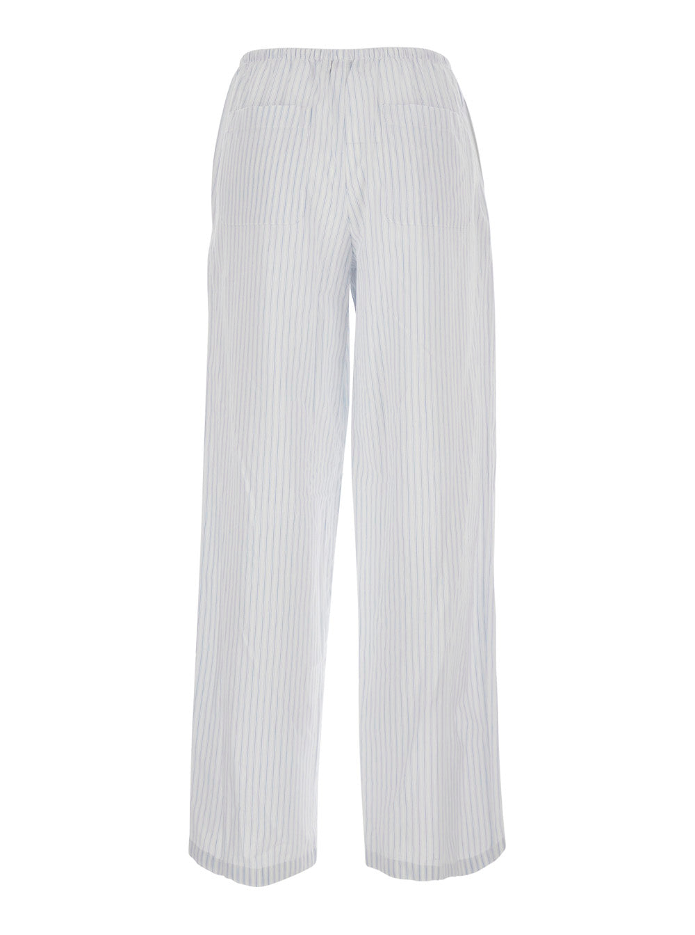 White Pajama String Pants With Blue Stripes Womens Blu Cotton Trousers