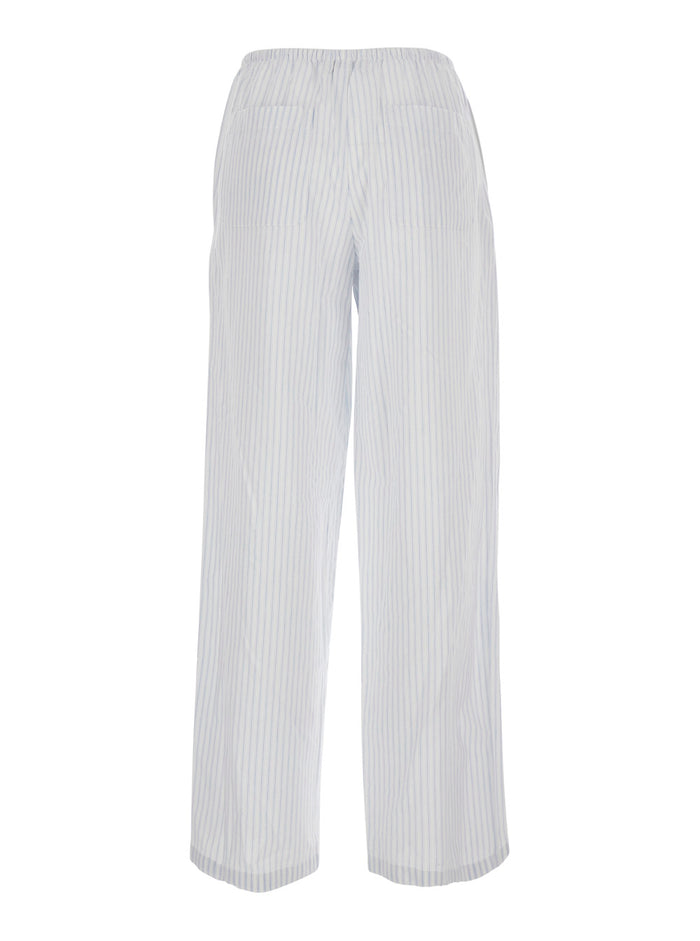 White Pajama String Pants With Blue Stripes Womens Blu Cotton Trousers