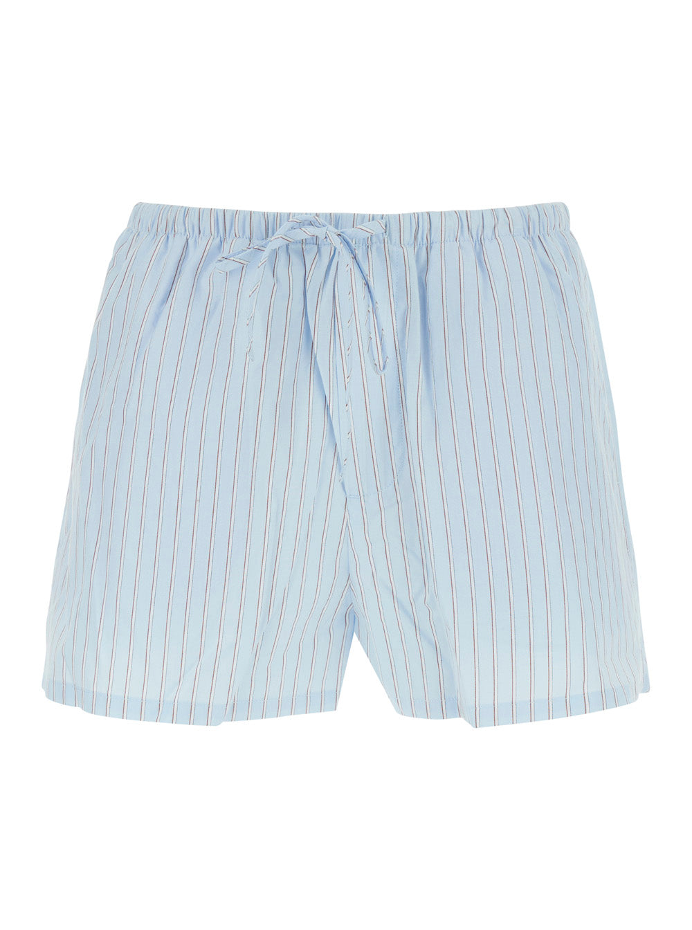 Blue Striped Pajama Mini Shorts With Elastic Waist For Women Blu Cotton And Bermuda