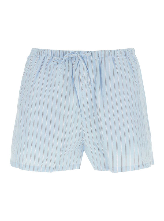 Blue Striped Pajama Mini Shorts With Elastic Waist For Women Blu Cotton And Bermuda