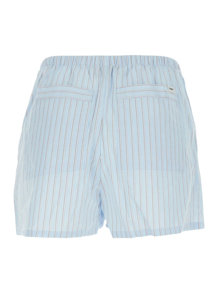 Blue Striped Pajama Mini Shorts With Elastic Waist For Women Blu Cotton And Bermuda