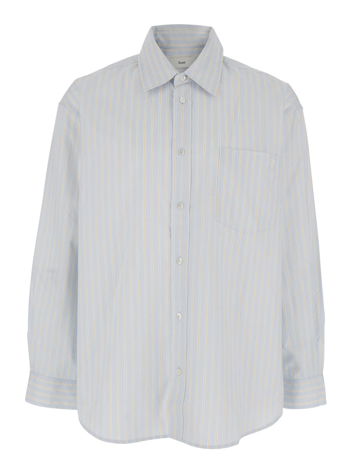 Light Blue Shirt with Classic Collar and Striped Cotton for Men Blouses