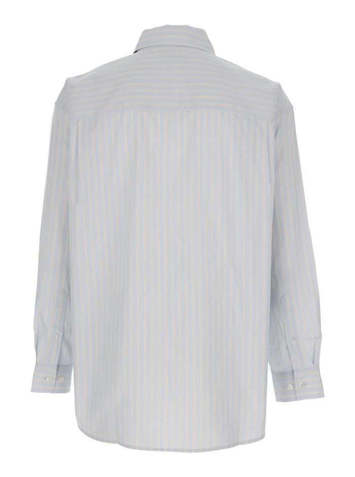 Light Blue Shirt with Classic Collar and Striped Cotton for Men Blouses