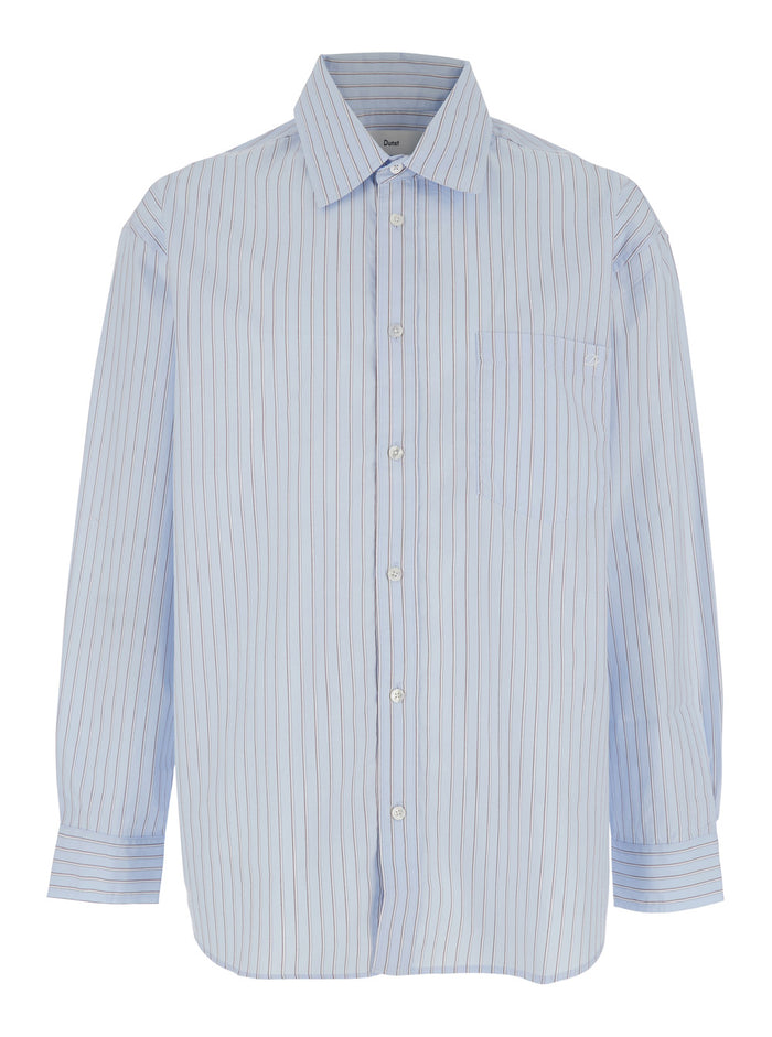 Blue Striped Cotton Shirt with Classic Collar for Men Light And Blouses