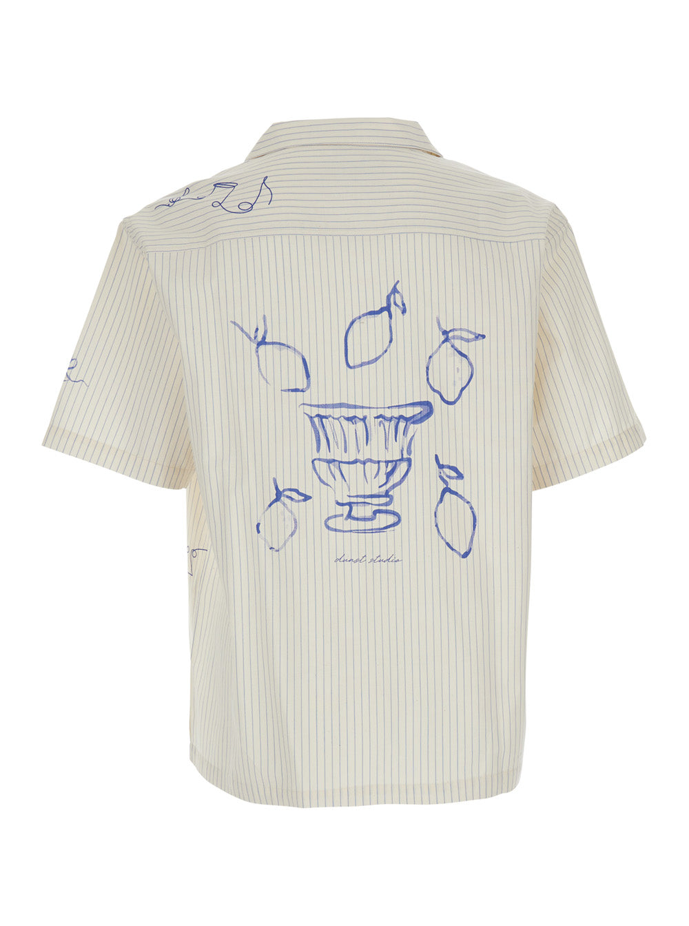 Blue Bowling Shirt With Cuban Collar And Front Back Embellishment Cotton Blend Unisex Blu Polyester Blouses