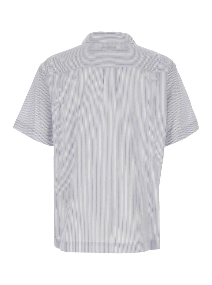 Unisex Holiday Striped Shirt - Blue Cotton With Long Sleeves Light And Blouses