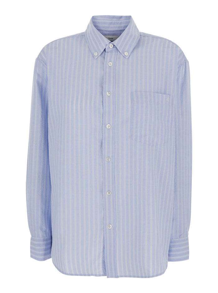 Unisex Classic Striped Bd Overshirt Blue - Oversized Shirt With Collar And Long Sleeves Cotton Nylon Blend Blu Blouses