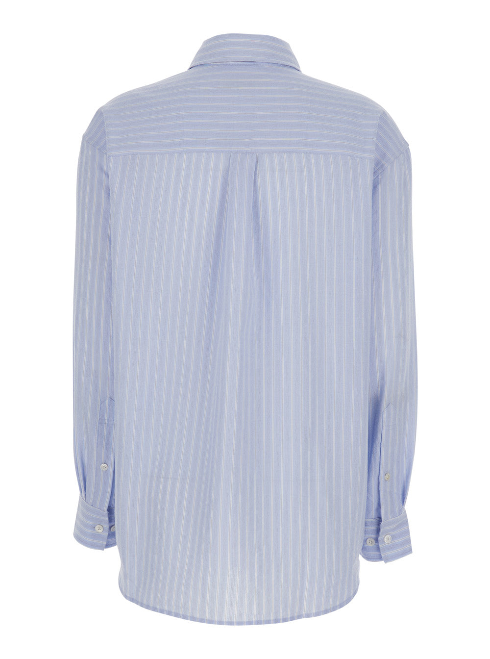 Unisex Classic Striped Bd Overshirt Blue - Oversized Shirt With Collar And Long Sleeves Cotton Nylon Blend Blu Blouses