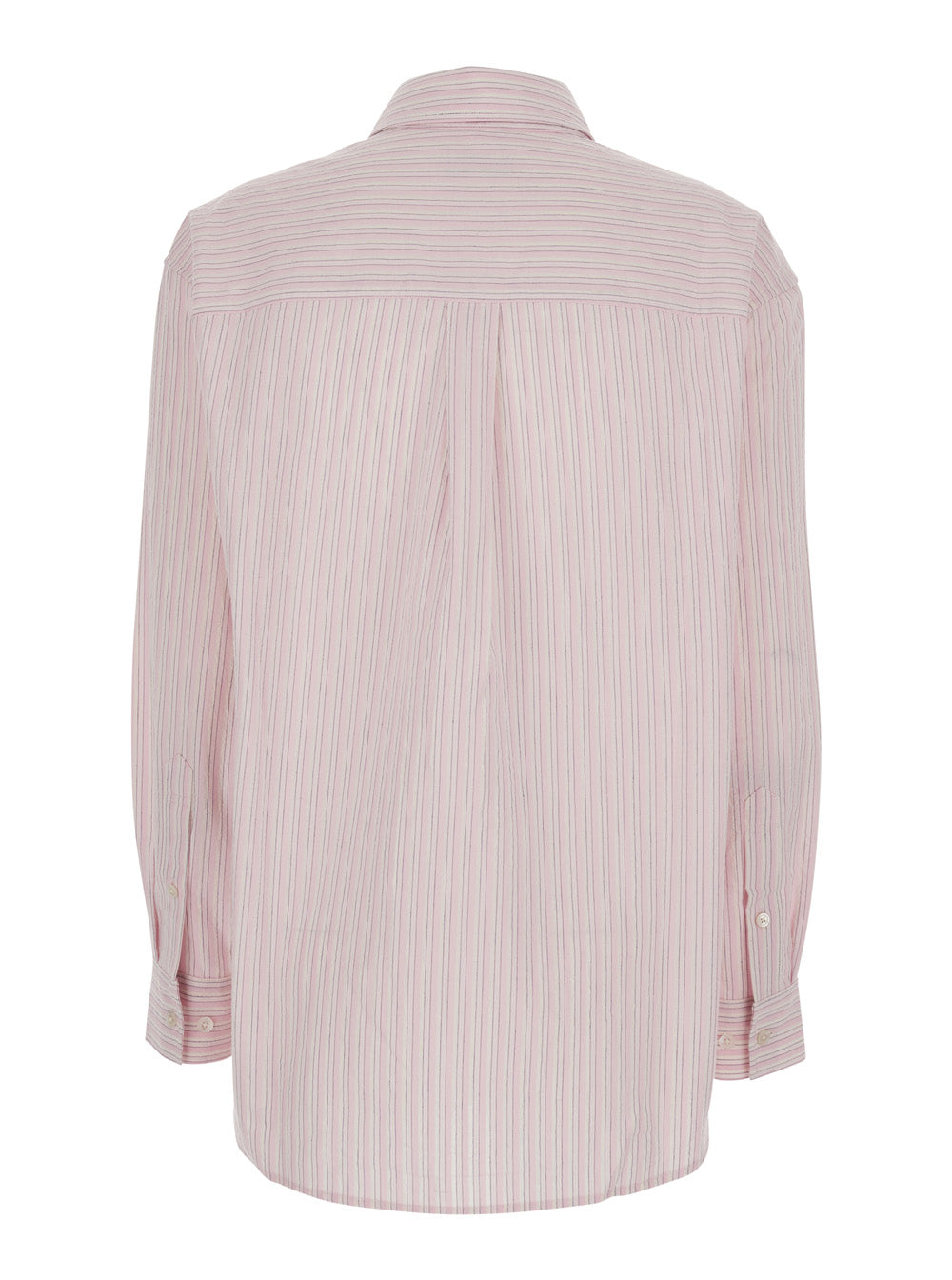 Unisex Classic Striped Bd Overshirt - Pink Long Sleeve Shirt With Stripes Cotton Polyester And Blouses