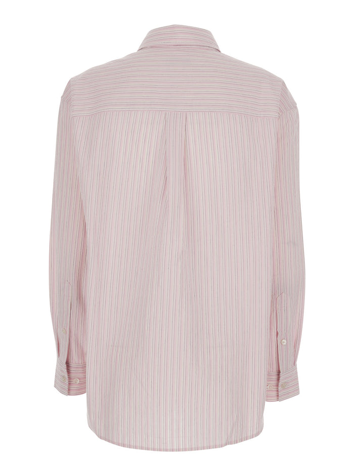 Unisex Classic Striped Bd Overshirt - Pink Long Sleeve Shirt With Stripes Cotton Polyester And Blouses