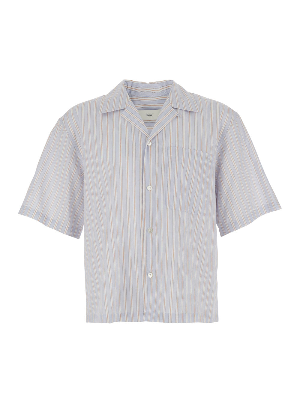 Beige Shirt With Open Collar And All-Over Striped Motif Cotton For Men Blouses