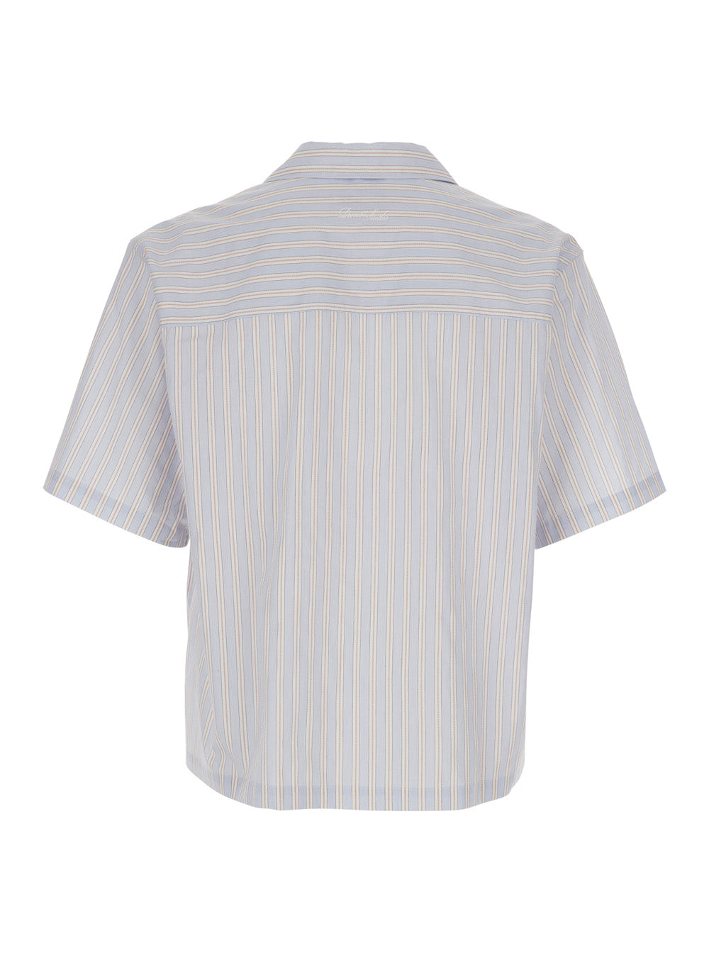 Beige Shirt With Open Collar And All-Over Striped Motif Cotton For Men Blouses