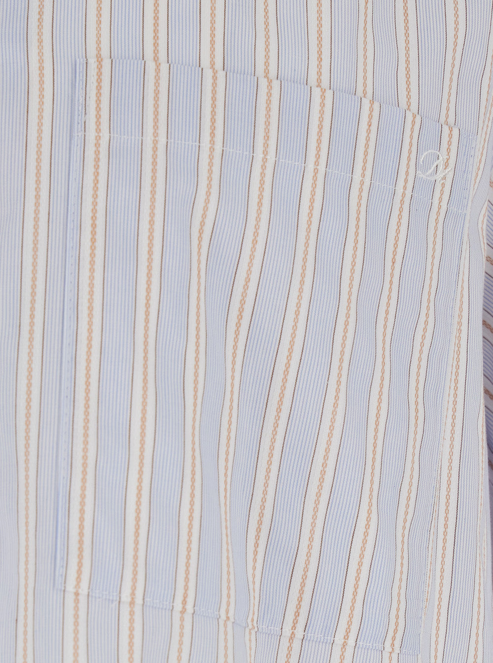 Beige Shirt With Open Collar And All-Over Striped Motif Cotton For Men Blouses