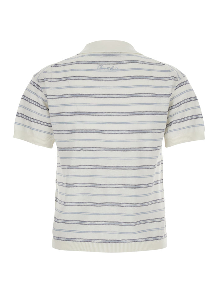Polo Unisex Linen Striped Blue With And Cotton Stripes For Men Blu Tshirts Shirts