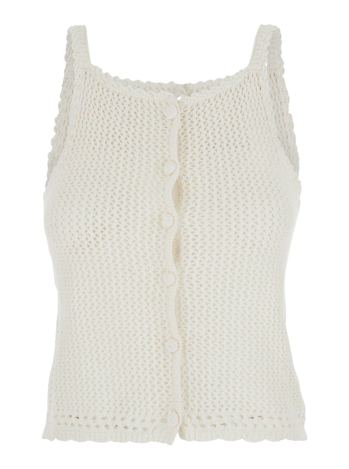 White Top With Lace Details And Thin Straps Linen Cotton Woman Tops