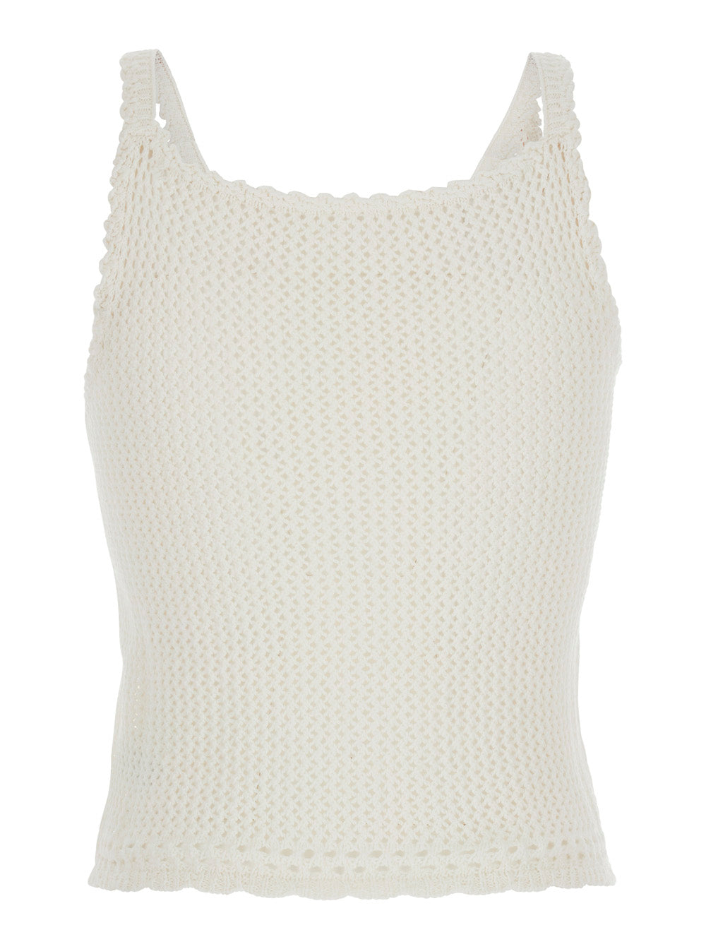 White Top With Lace Details And Thin Straps Linen Cotton Woman Tops
