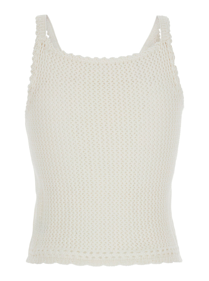 White Top With Lace Details And Thin Straps Linen Cotton Woman Tops