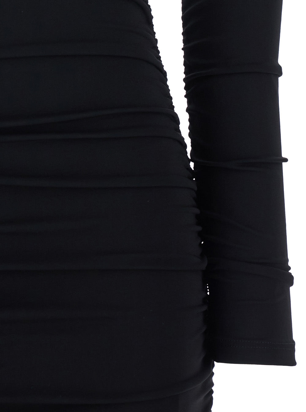 Off Shoulder Dress with Ruffles in Black Stretch Viscose for Women Elastane Long