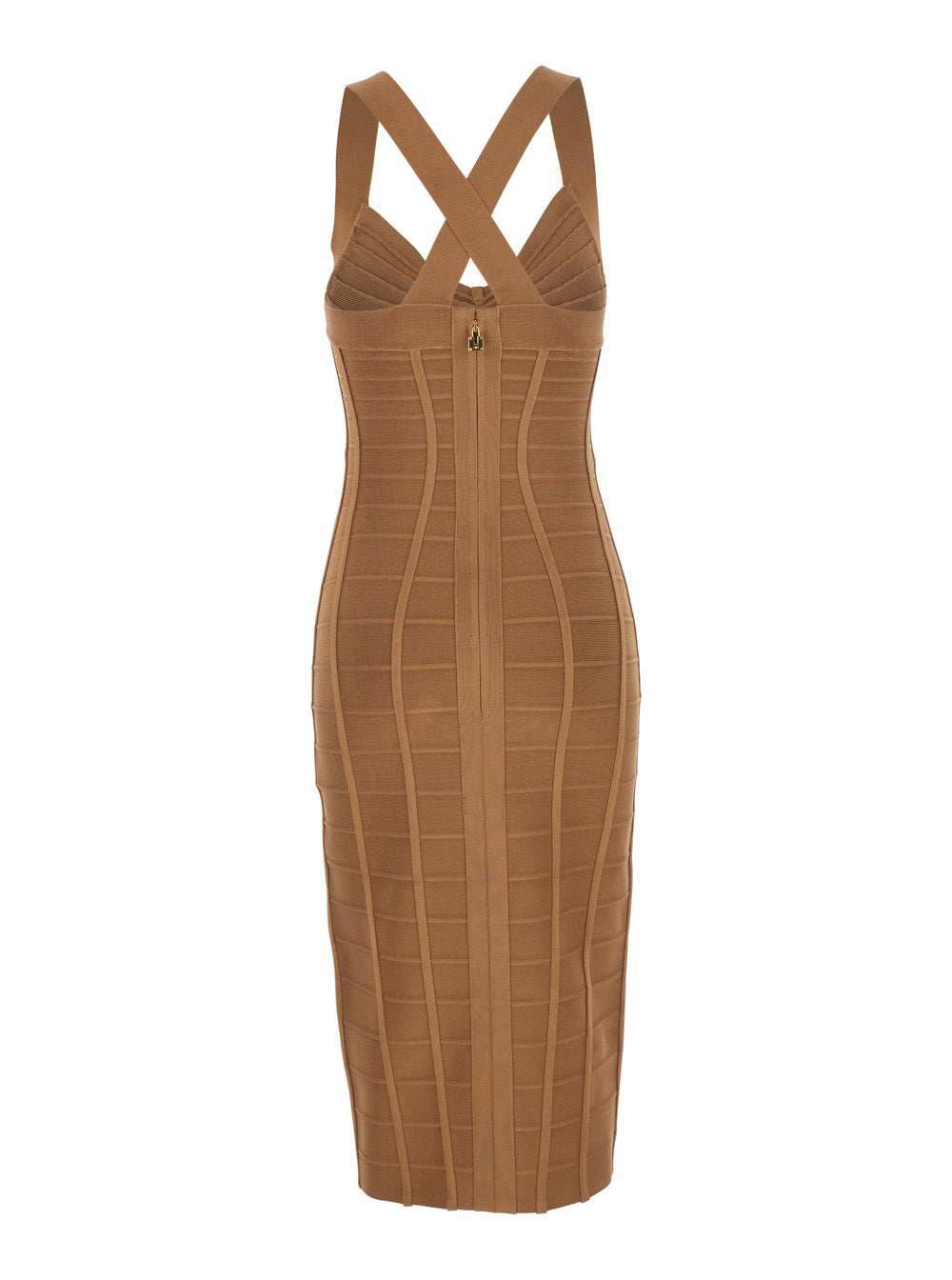 Dress Knit Beige With V-Neck And Long Sleeves In Viscose For Women