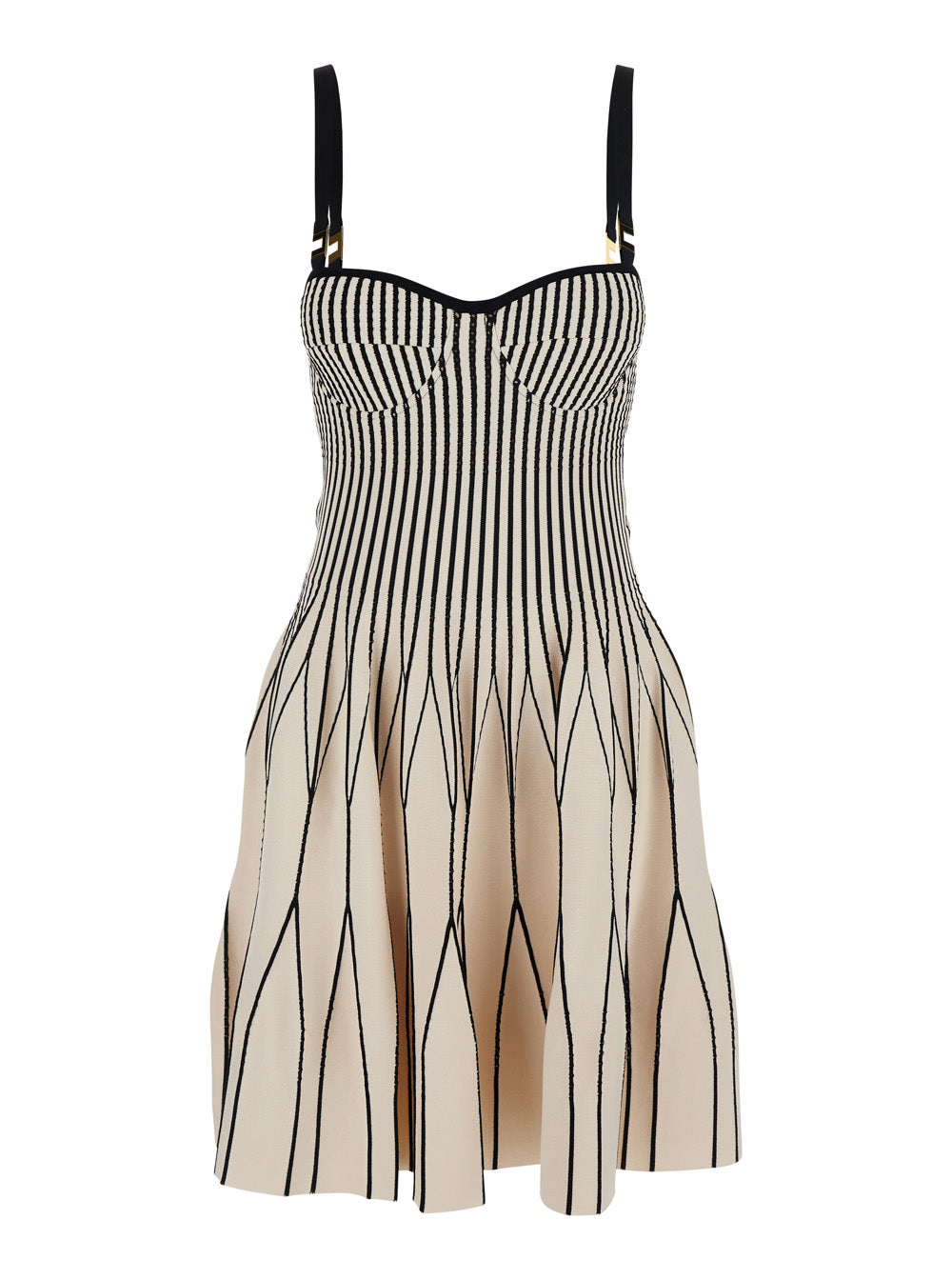 Dress Knit Beige With V-Neck And Long Sleeves In Viscose For Women