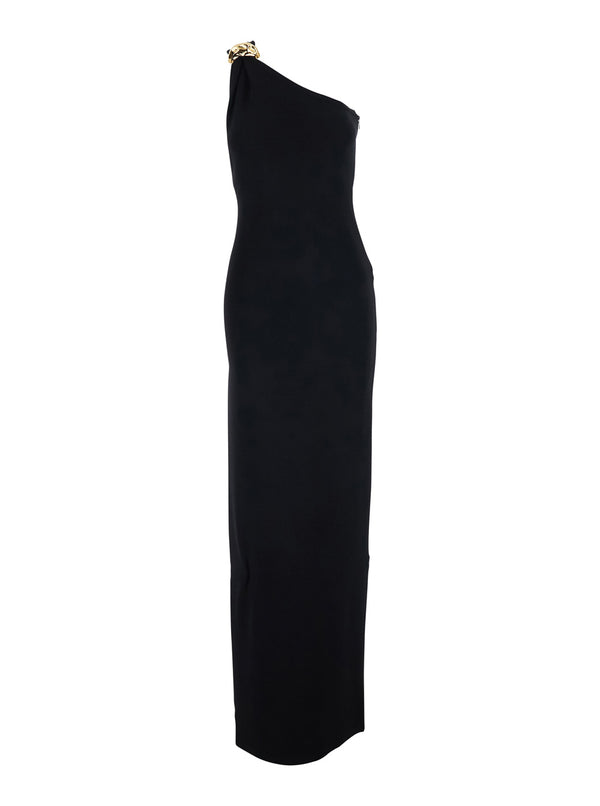 Long One-Shoulder Dress Black Viscose