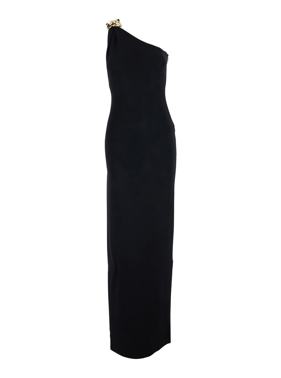 Long One-Shoulder Dress Black Viscose