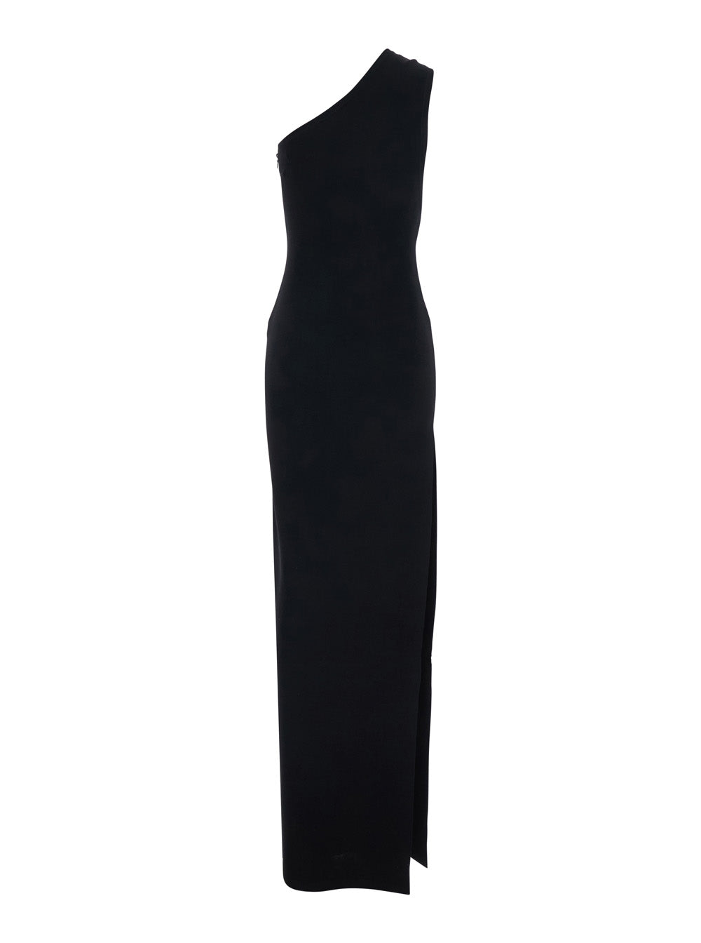Dress Long Knit Black With V-Neck And Sleeves In Viscose For Women Polyester